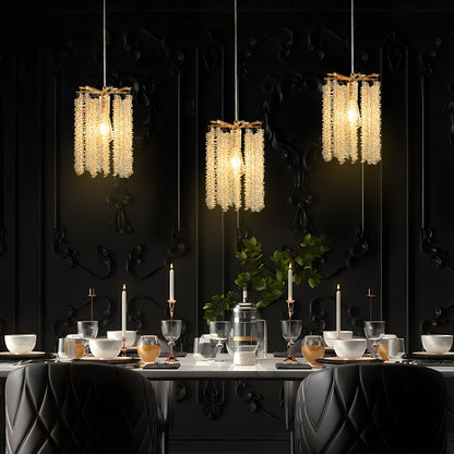 Lot de 3 lampes suspendues en cristal de luxe, lustre élégant avec finition dorée et design en perles en cascade (sans ampoules) 