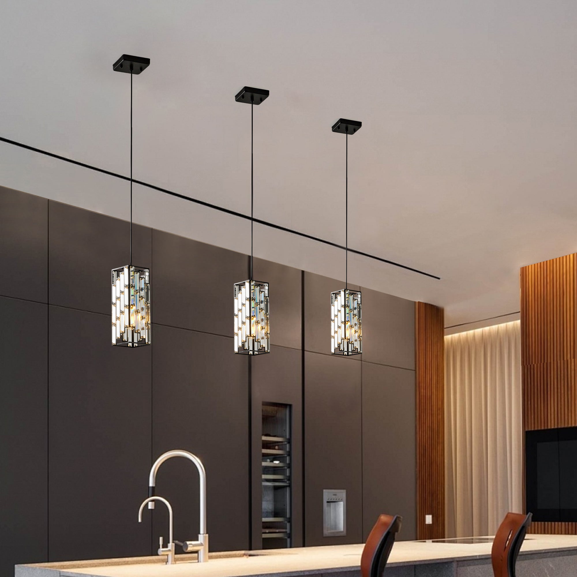 Modern Crystal Pendant Lights – Set of 3 Adjustable Ceiling Fixtures