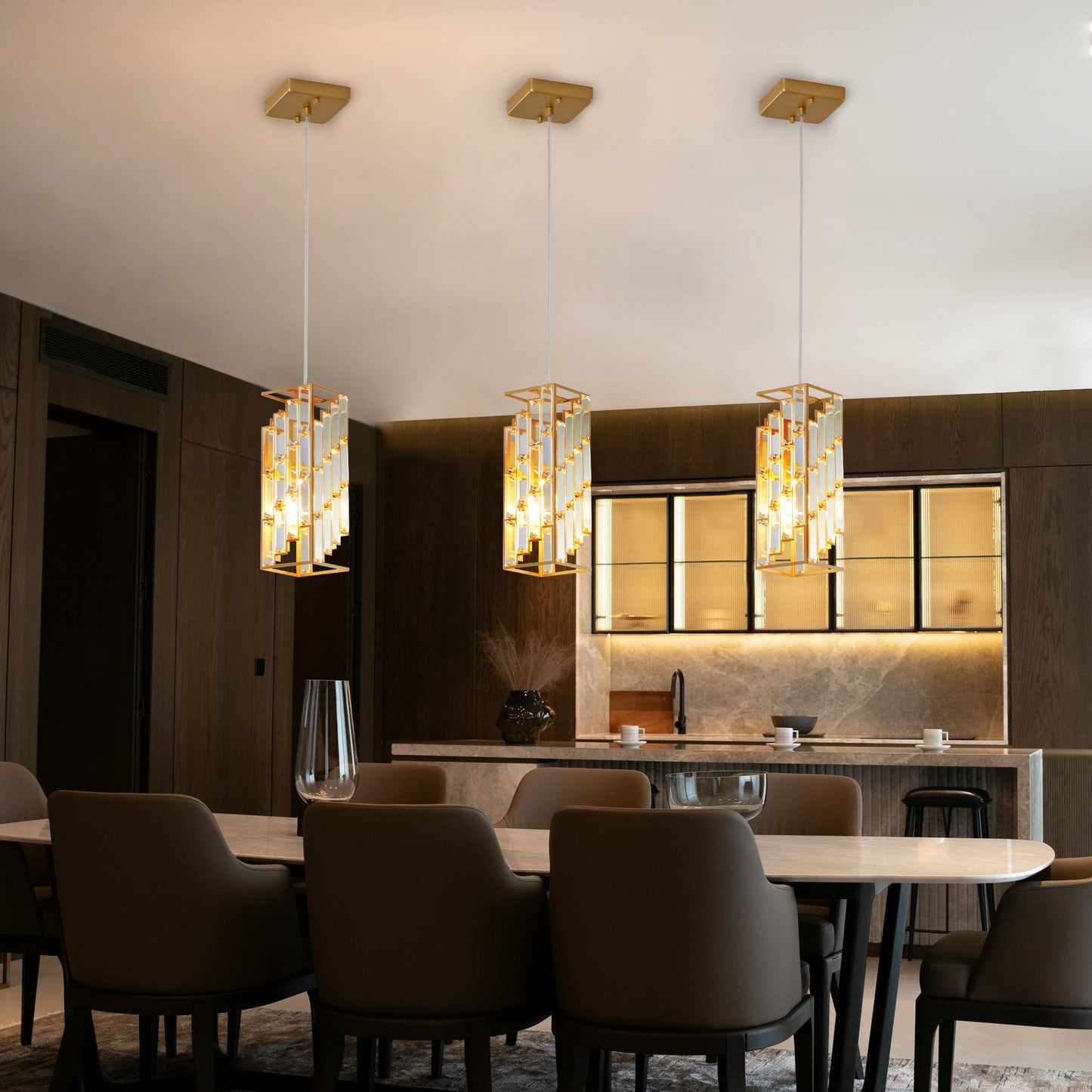 Modern Crystal Pendant Lights -Set of 3 Adjustable Ceiling Fixtures