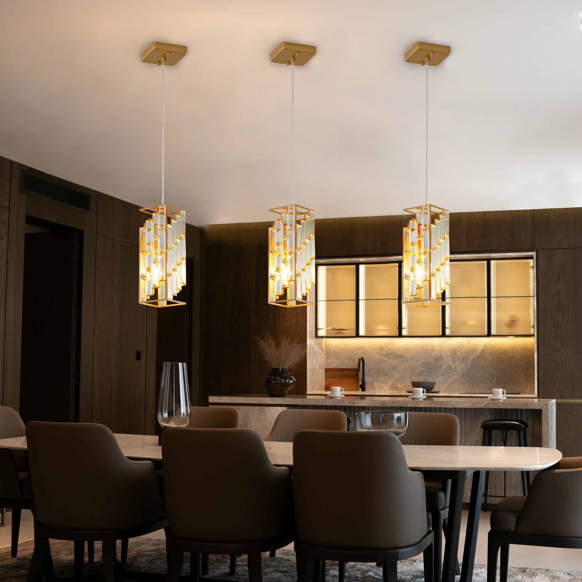 Modern Crystal Pendant Lights – Set of 3 Adjustable Ceiling Fixtures