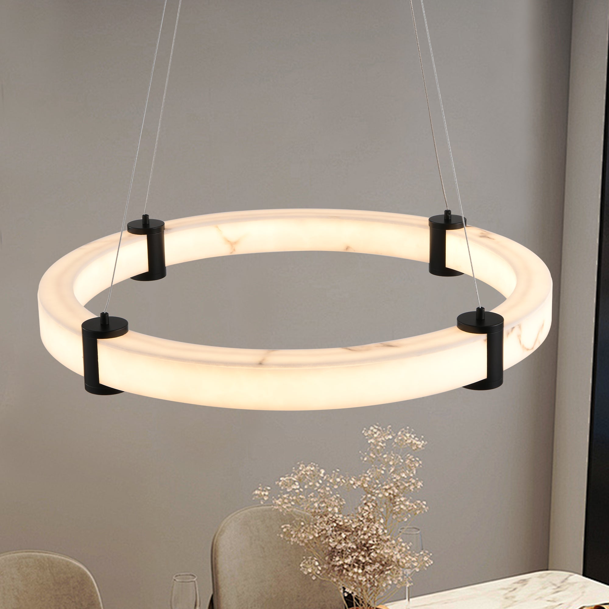Suspension LED moderne, anneau en résine avec finition imitation marbre 