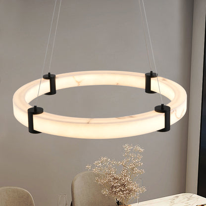 Suspension LED moderne, anneau en résine avec finition imitation marbre 