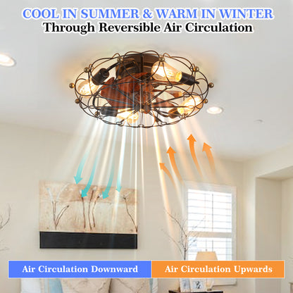 Low-Profile Caged Ceiling Fan with Light