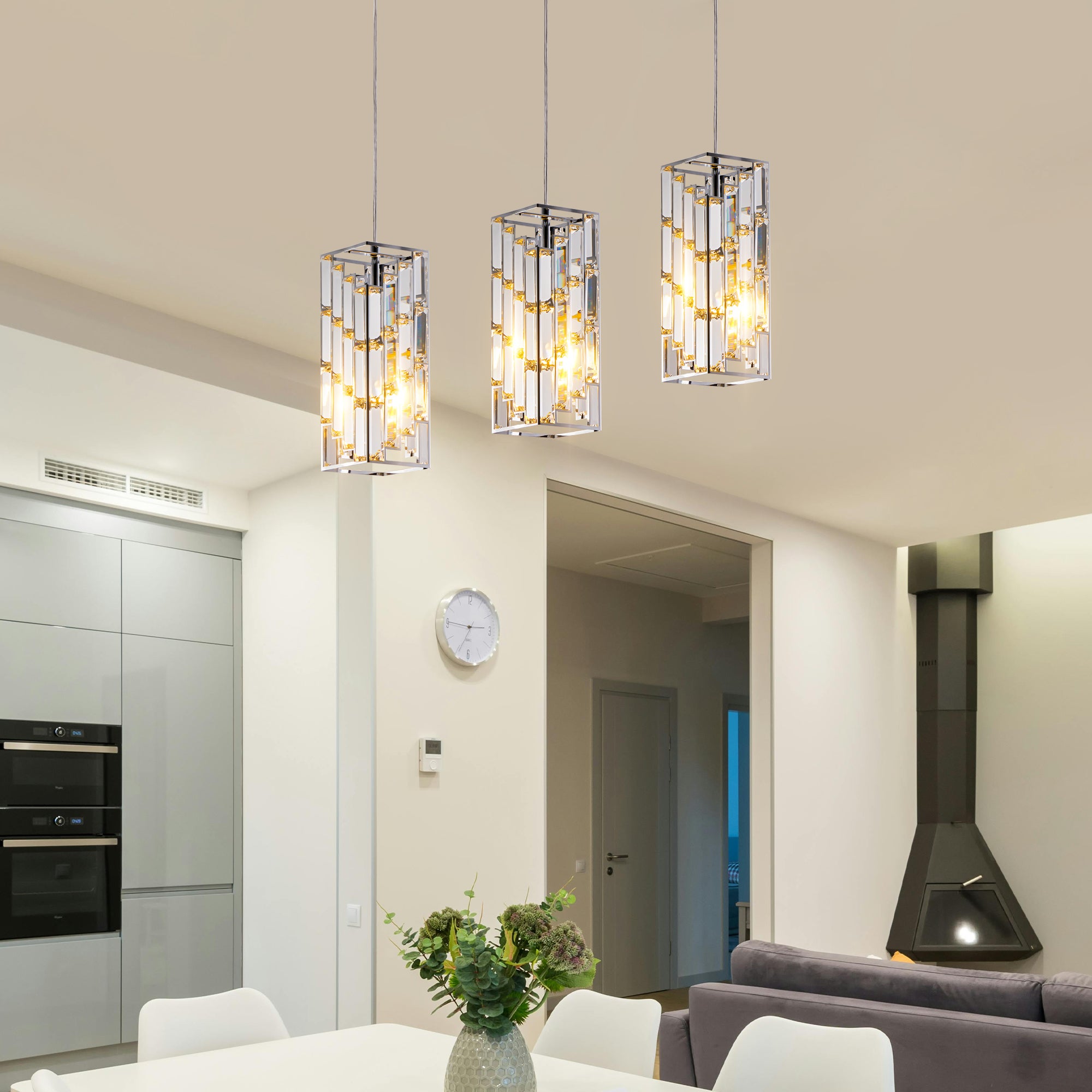Modern Crystal Pendant Lights – Set of 3 Adjustable Ceiling Fixtures