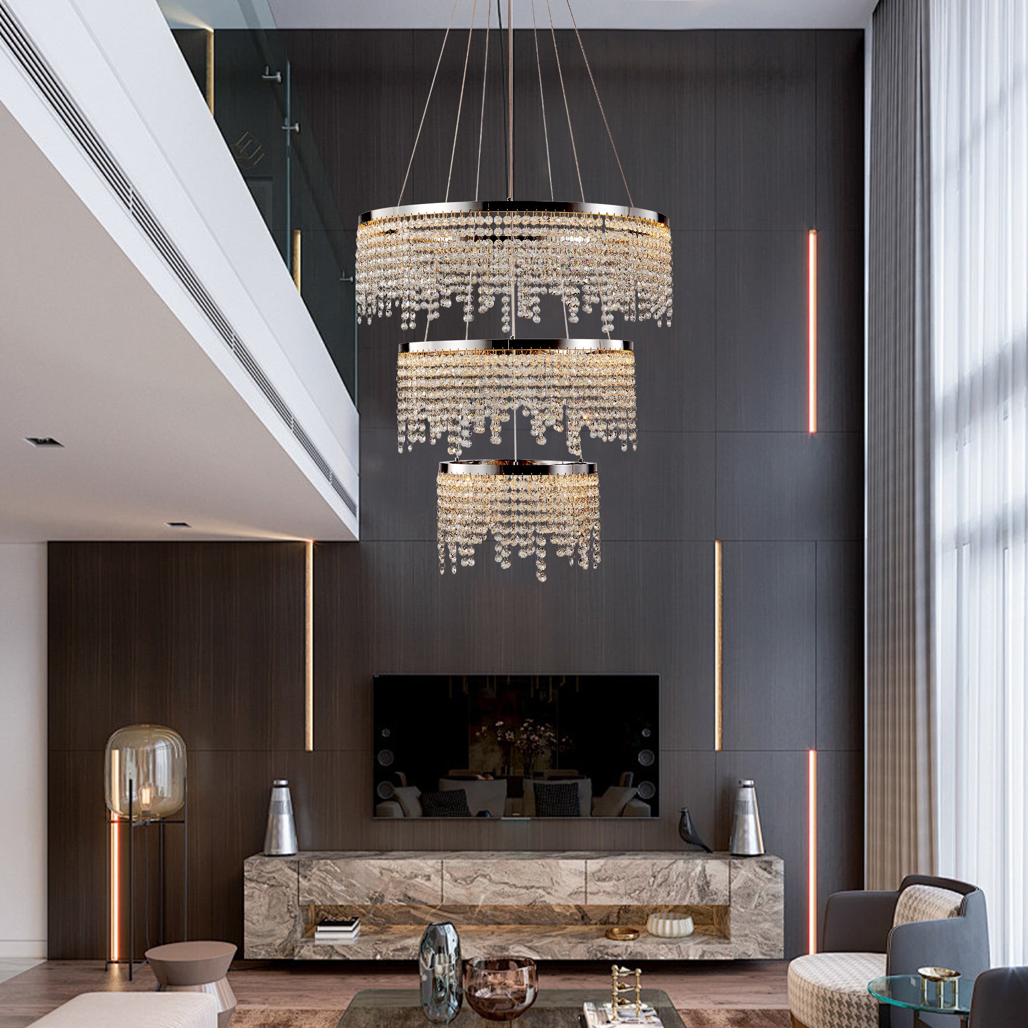 23.6-inch Fancy hanging ceiling lamps luxury modern pendant light crystal chandelier