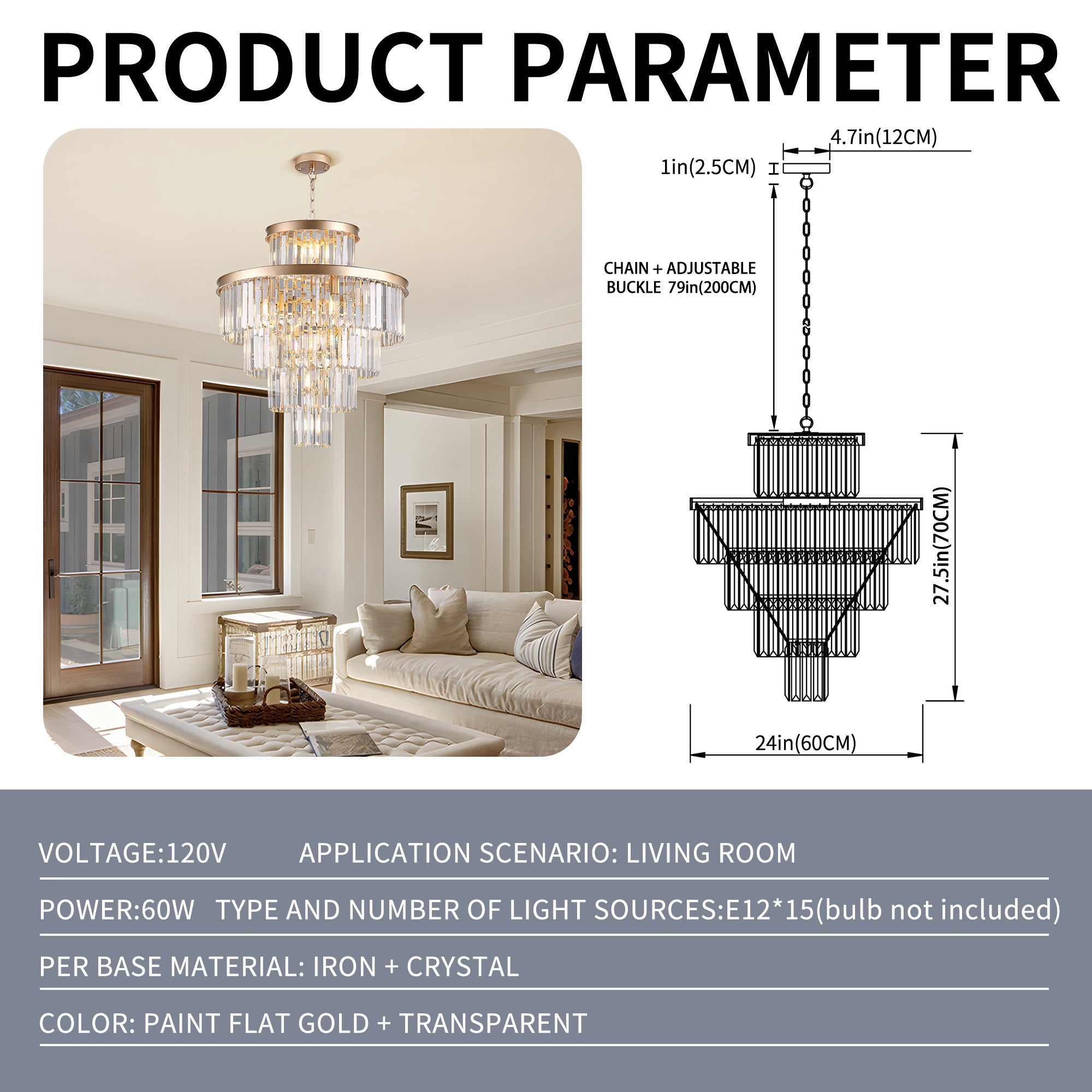 Golden Luxury Crystal Chandelier – Modern Ceiling Light Fixture