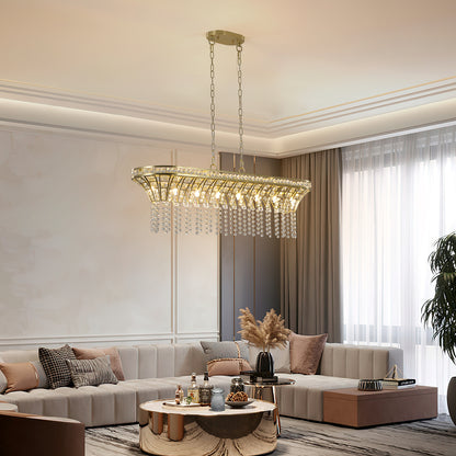 Lustre de plafond ovale en cristal pour îlot de cuisine moderne couleur champagne doré 