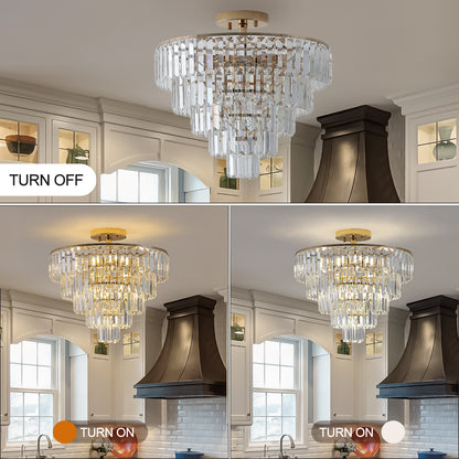 Lustres en cristal doré, luminaire de lustre semi-encastré rond à 5 niveaux