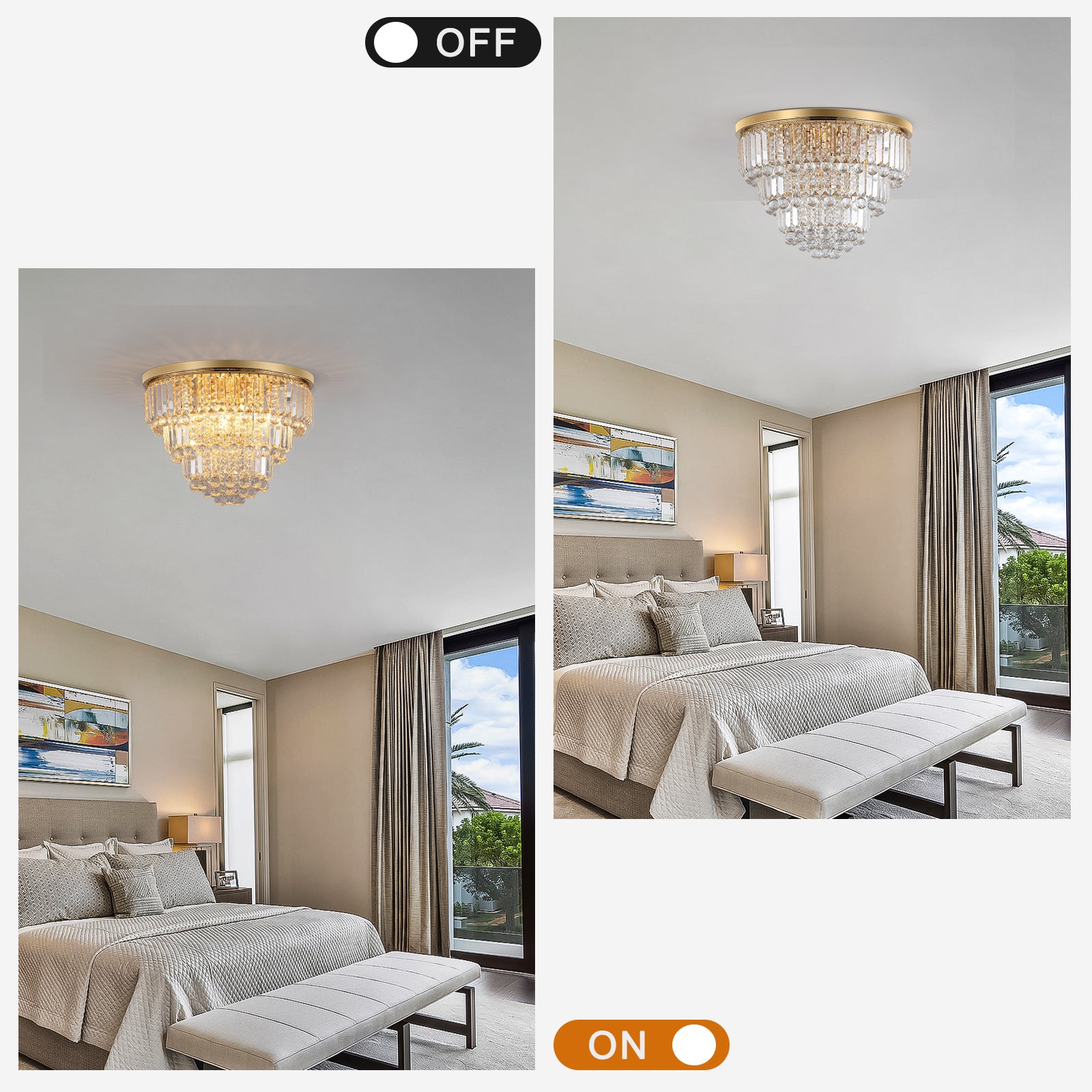 Gold Crystal Chandelier – Contemporary Luxury Ceiling Light Fixture