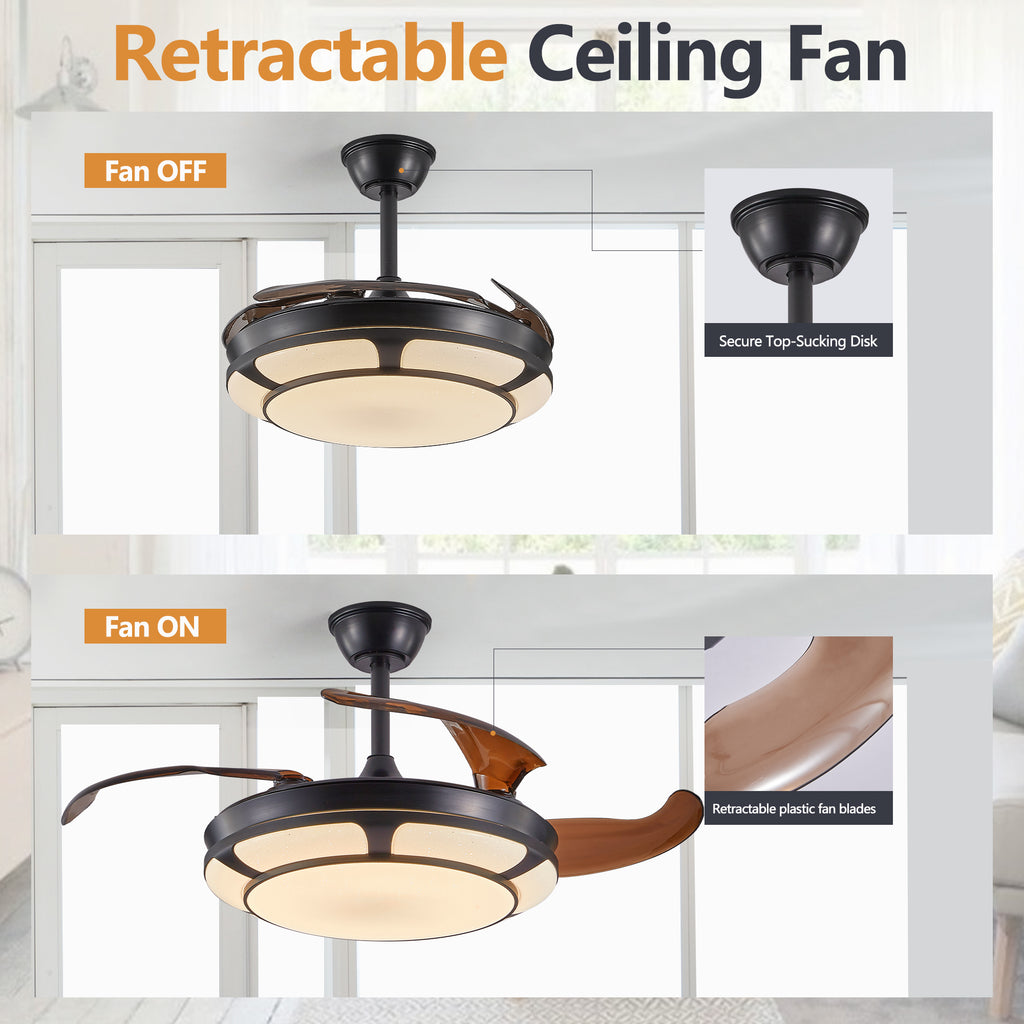 18" Retractable Ceiling Fan with LED Light – Smart, Silent &amp; Stylish