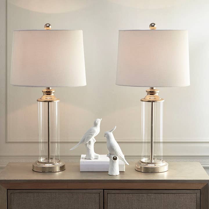 [Set of 2] Clear Glass Base Table Lamp, Silver