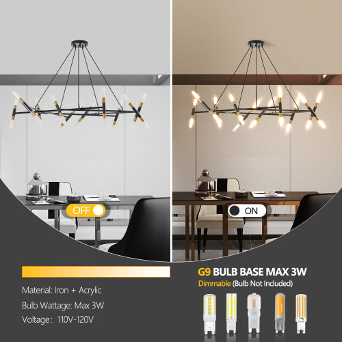 41" Black & Golden Modern Chandelier Light Fixture (Bulb Not Included)
