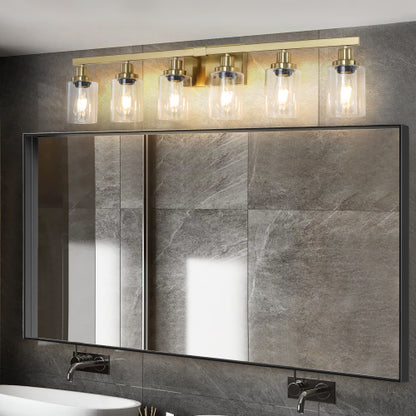 Golden  Vanity Light with Clear Glass Shades (No Bulbs)