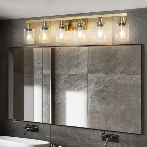 Golden  Vanity Light with Clear Glass Shades (No Bulbs)