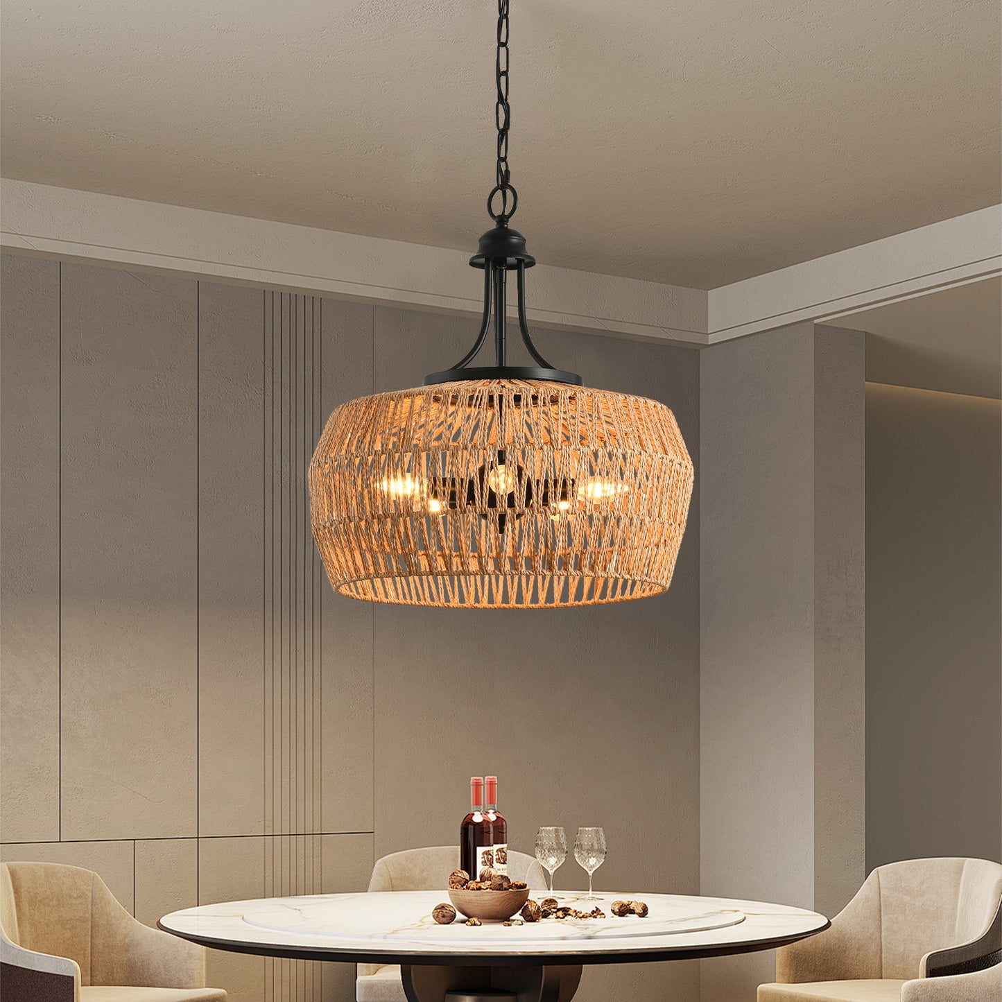 19" Boho Hemp Rope Pendant Light (Bulb Not Included)