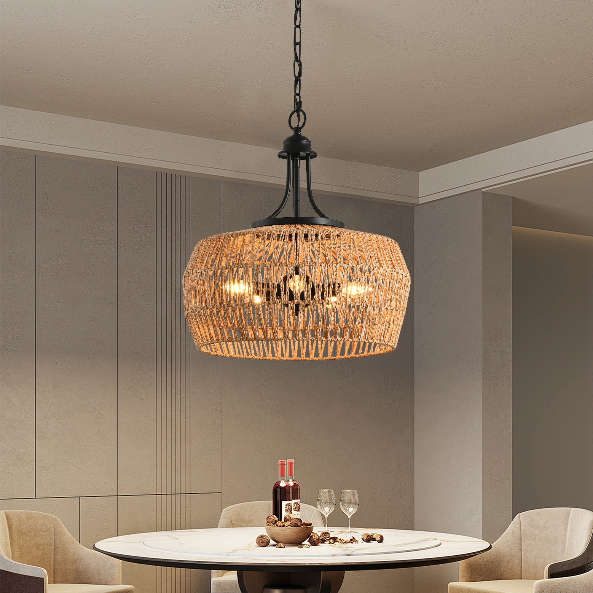 19" Boho Hemp Rope Pendant Light (Bulb Not Included)