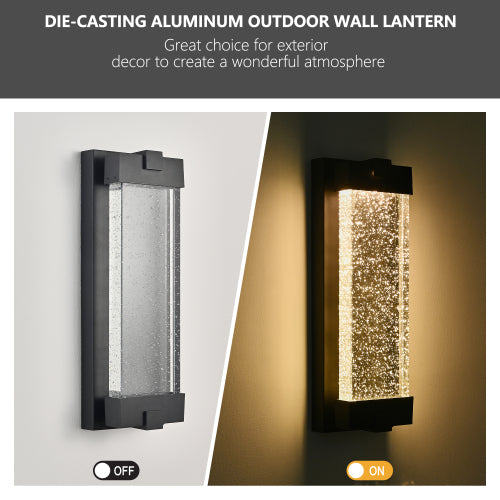 19" Black Aluminum Outdoor Wall Light -Elegant Bubble Crystal Glow