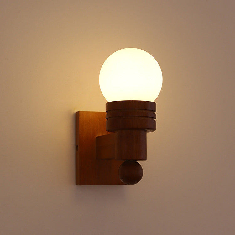 Vintage Wood Beam Glass Ball Wall Sconce – Elegant and Classic Lighting