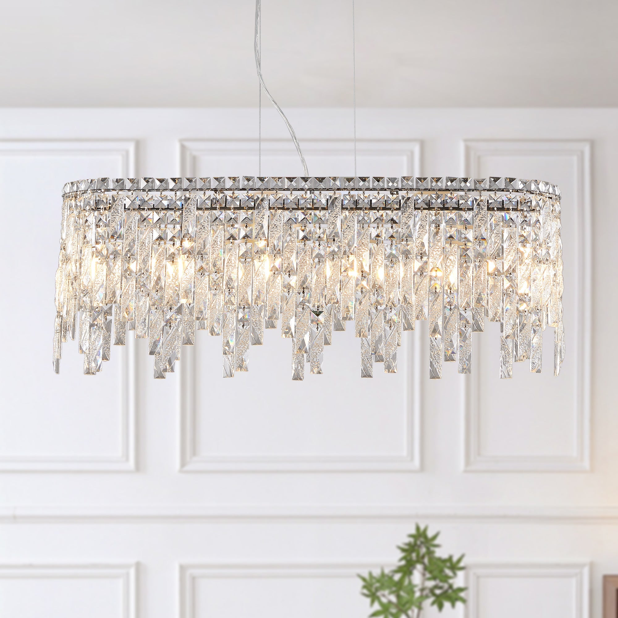 Silver Elegant Oval Crystal Chandelier -Modern Luxury &amp; Radiant Brilliance