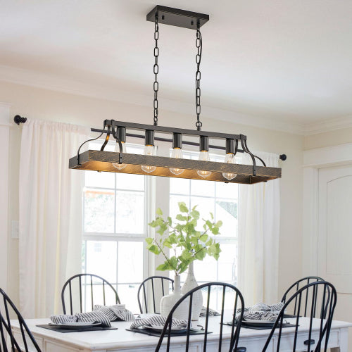 34" Black Industrial Pendant Light -Modern Farmhouse Elegance