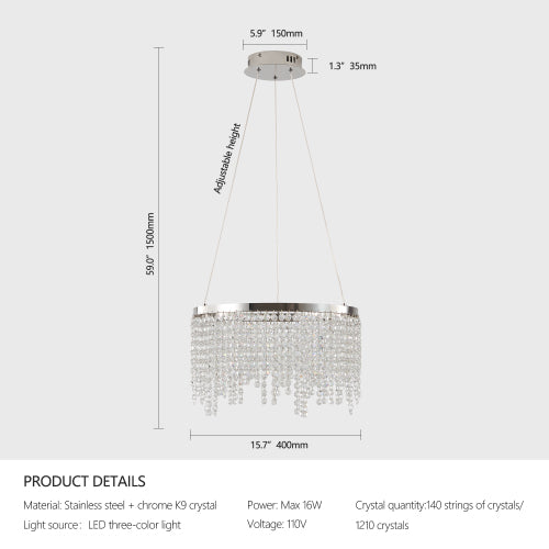 16-inch Luxury Crystal LED Chandelier