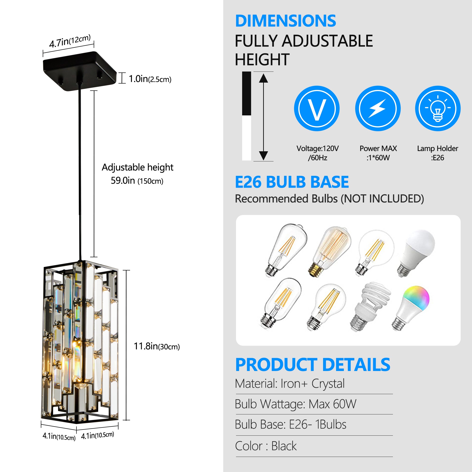 Modern Crystal Pendant Lights – Set of 3 Adjustable Ceiling Fixtures