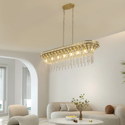 Lustre de plafond ovale en cristal pour îlot de cuisine moderne couleur champagne doré 