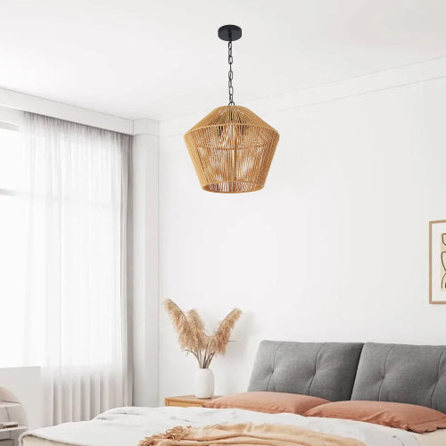 17" Boho Hemp Rope Pendant Light – Handcrafted Farmhouse Elegance