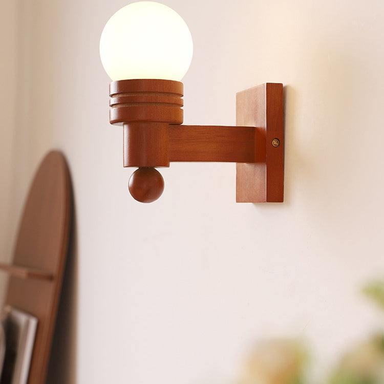 Vintage Wood Beam Glass Ball Wall Sconce – Elegant and Classic Lighting