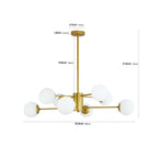 35" Modern 8-Light Gold Chandelier with White Glass Globe Shades (No Bulbs)