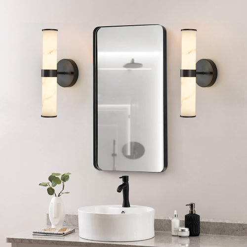 Modern Marble-Effect Wall Sconces – Set of 2