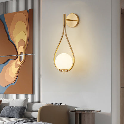 Modern Golden Wall Sconces – Set of 2 Mid-Century Opal Globe Lights