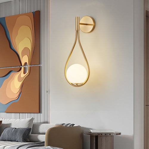 Modern Golden Wall Sconces – Set of 2 Mid-Century Opal Globe Lights