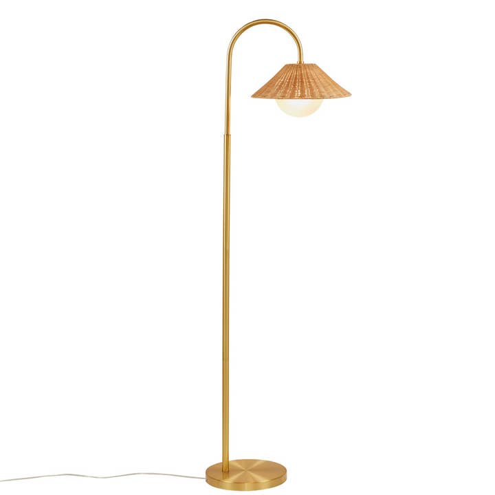 Rattan Weave Shade Floor Lamp, Gold/Natural