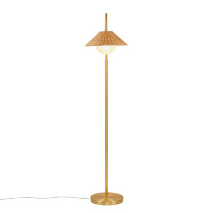 Rattan Weave Shade Floor Lamp, Gold/Natural