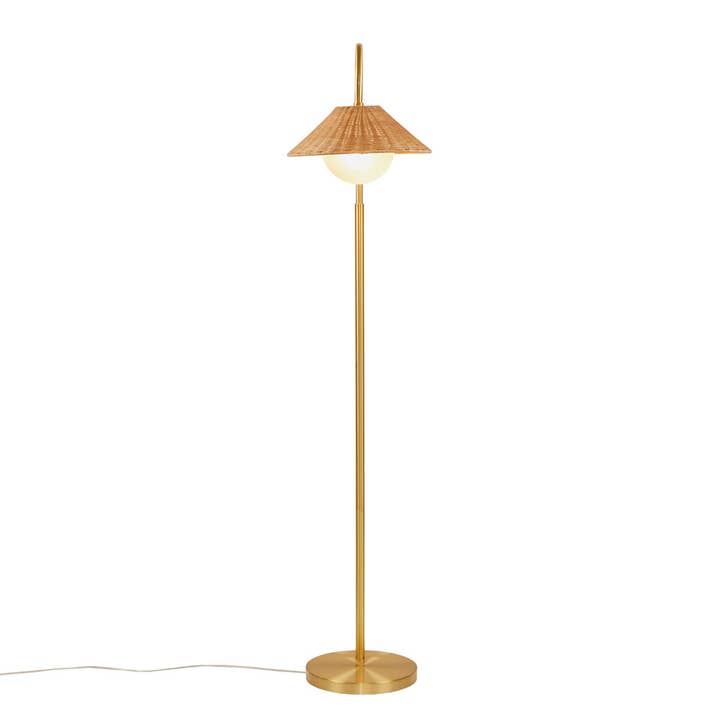 Rattan Weave Shade Floor Lamp, Gold/Natural
