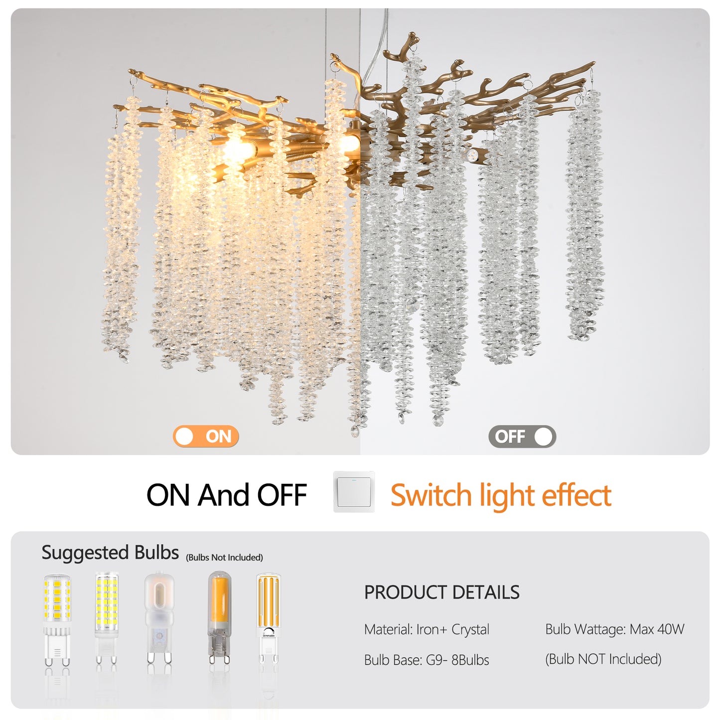 23.6-inch Modern Golden Pendant Light with Cascading Crystal Strands