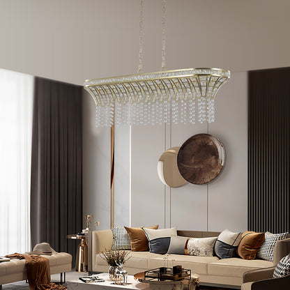 Lustre de plafond ovale en cristal pour îlot de cuisine moderne couleur champagne doré 