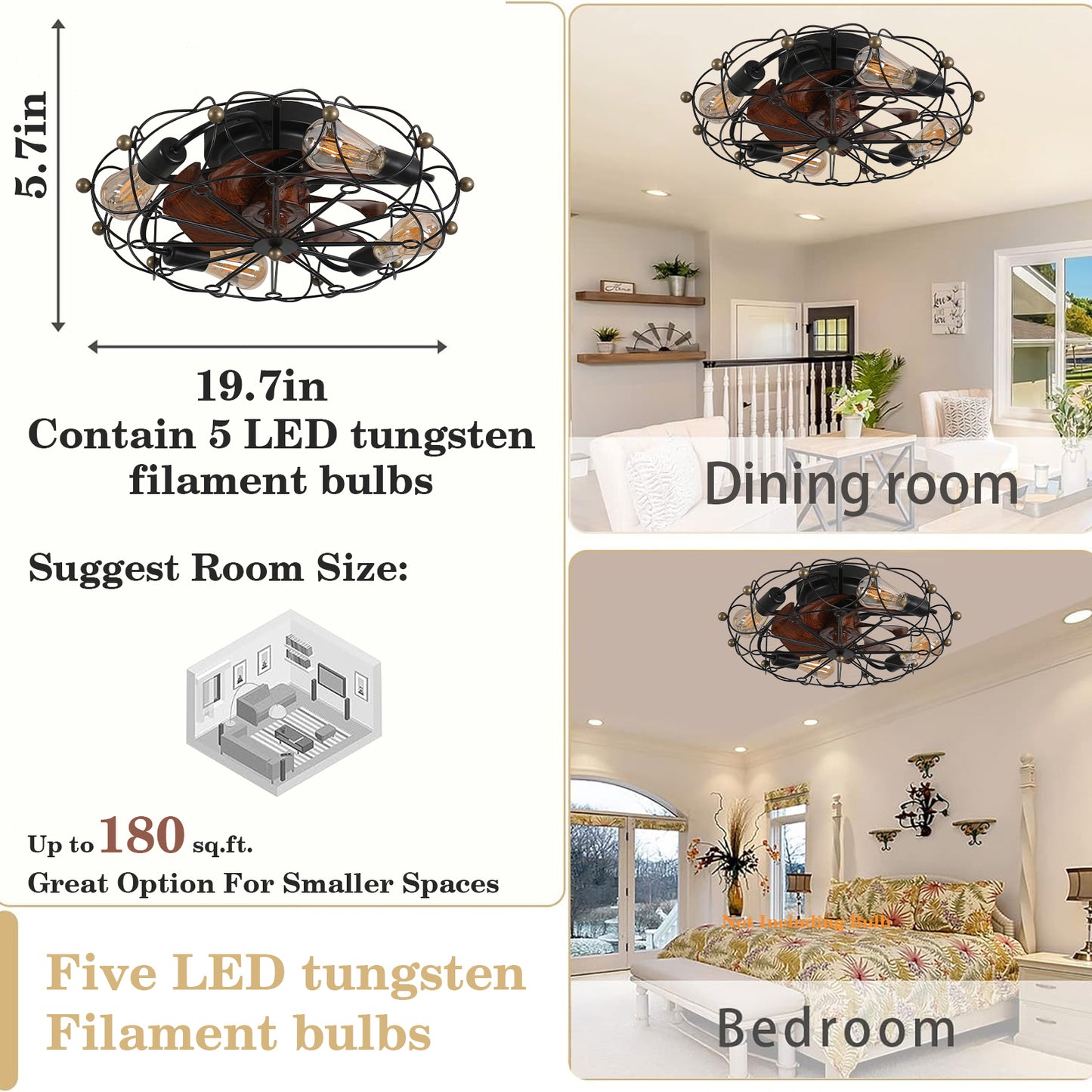 Low-Profile Caged Ceiling Fan with Light