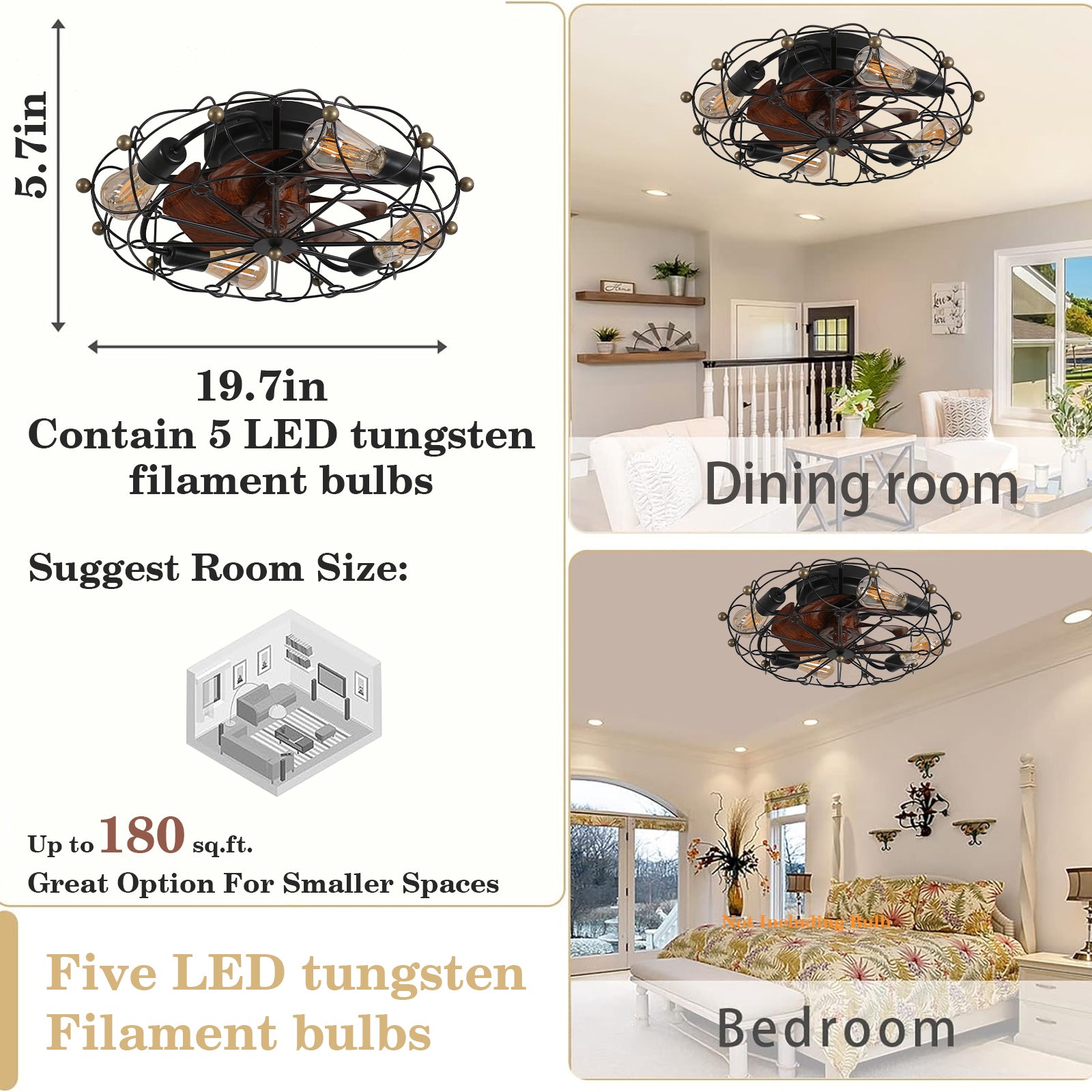 Low-Profile Caged Ceiling Fan with Light