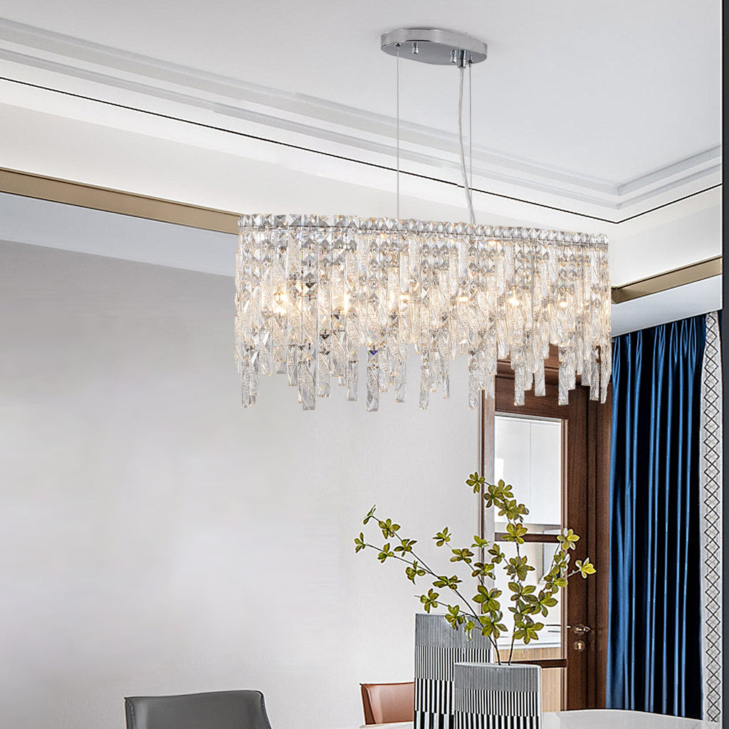 Silver Elegant Oval Crystal Chandelier -Modern Luxury &amp; Radiant Brilliance