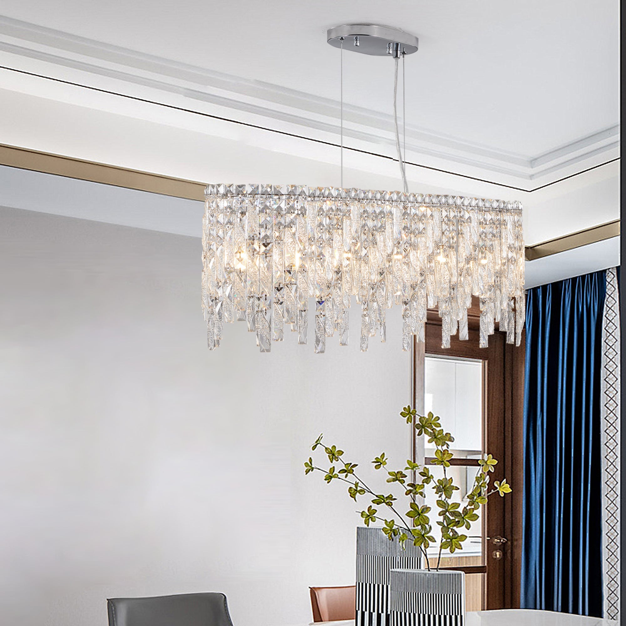 Silver Elegant Oval Crystal Chandelier -Modern Luxury &amp; Radiant Brilliance