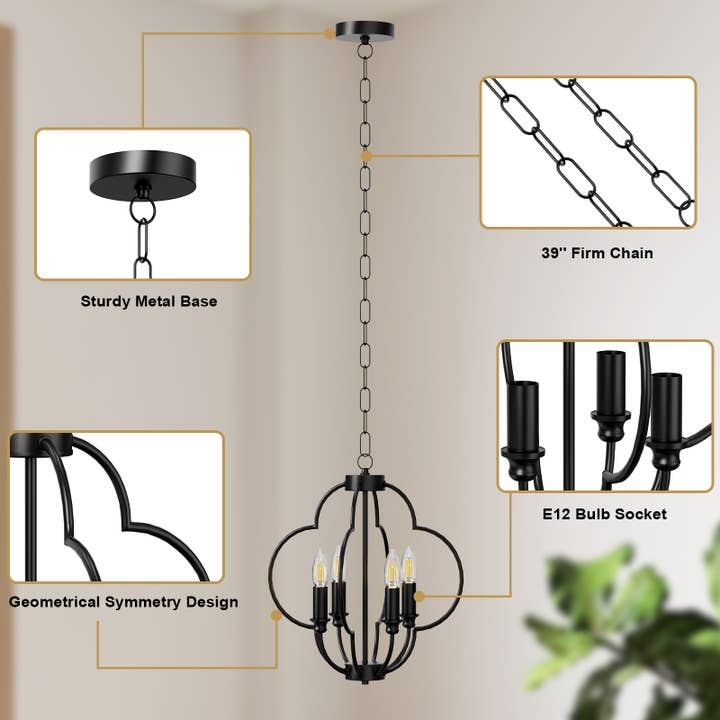 Black Farmhouse Pendant Light with Adjustable Hanging Chain