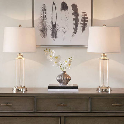 [Set of 2] Clear Glass Base Table Lamp, Silver