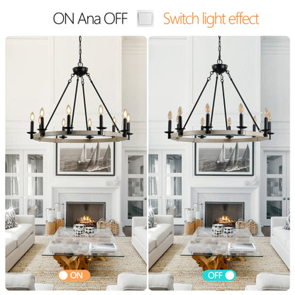 32" Rustic Farmhouse 10-Light Candle Chandelier (No Bulbs)