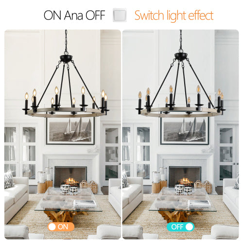 32" Rustic Farmhouse 10-Light Candle Chandelier (No Bulbs)