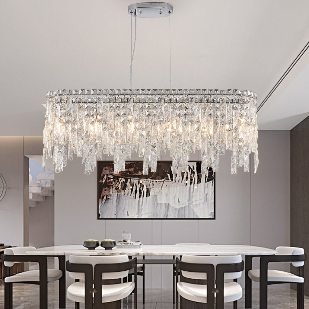 Silver Elegant Oval Crystal Chandelier -Modern Luxury &amp; Radiant Brilliance
