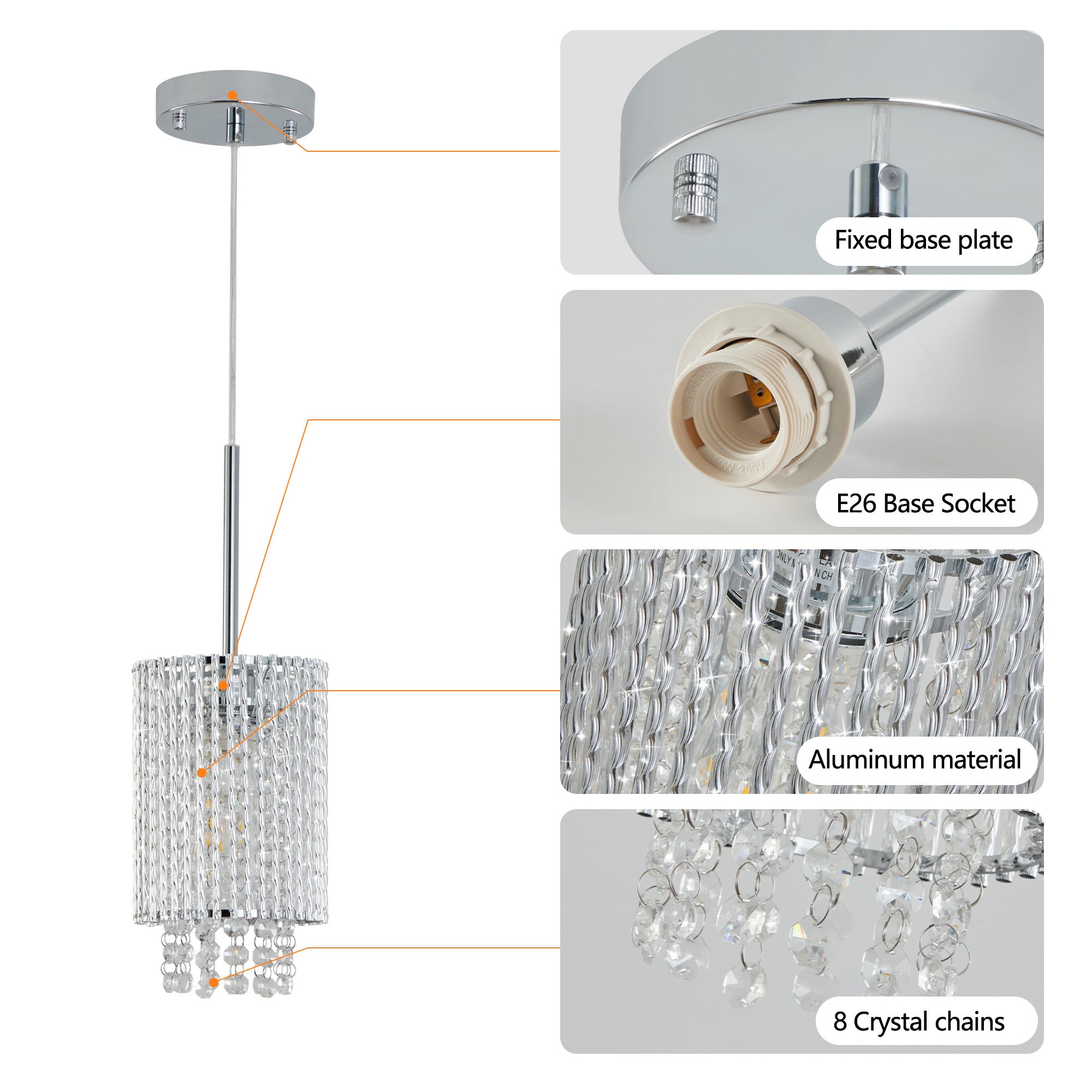 Lot de 3 lampes suspendues en cristal de luxe, lustre élégant avec finition dorée et design en perles en cascade (sans ampoules) 