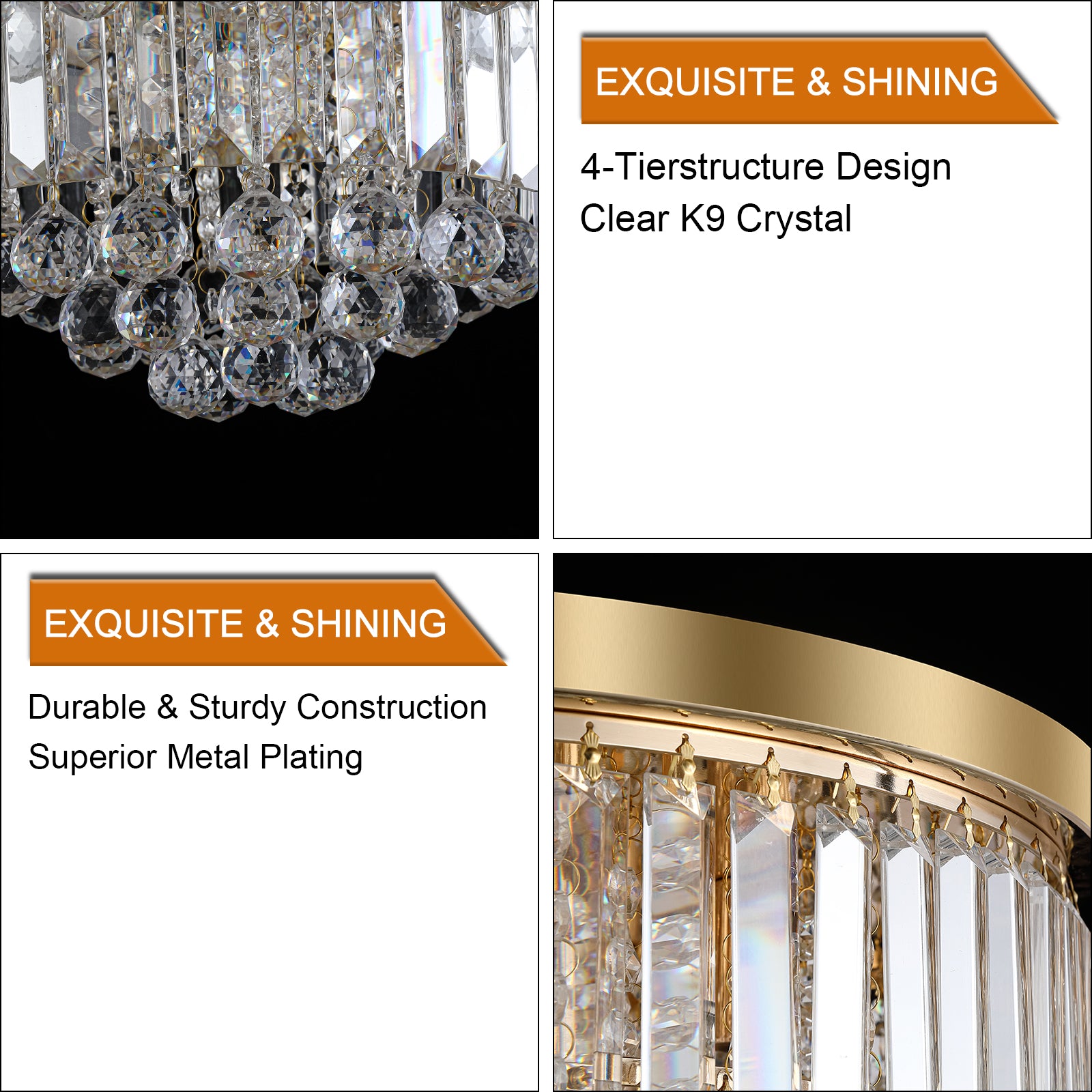 Gold Crystal Chandelier – Contemporary Luxury Ceiling Light Fixture
