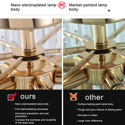 Lustres en cristal doré, luminaire de lustre semi-encastré rond à 5 niveaux